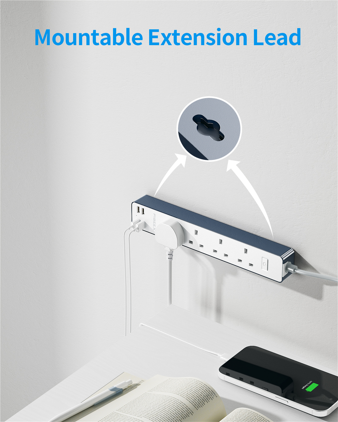 Extension Lead with USB Slots 4 Way 4 USB Mains Cable Power Strip Wall