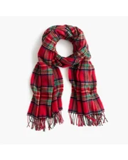 NEW J.CREW Italy Wool Bld Scarf Shawl Wrap Fringe Tartan Plaid Red or Black NWT