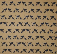 LITTLE BIRDS NAVY NATURAL LINEN LOOK COTTON MIX POP ART  FABRIC by the metre 