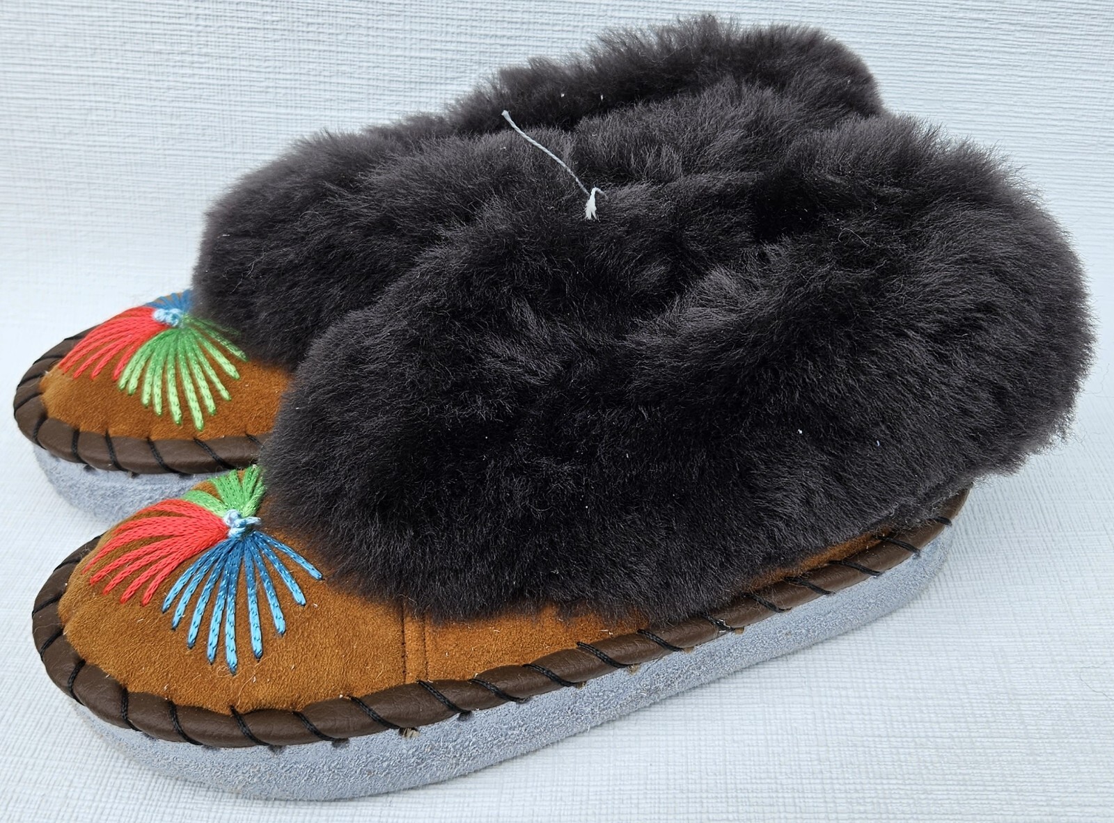 APL PELLICCIA DI AGNELLO calde PELLICCIA mocassino n.36 NUOVE pelle di pecora pelle fatte a mano MARRONEr