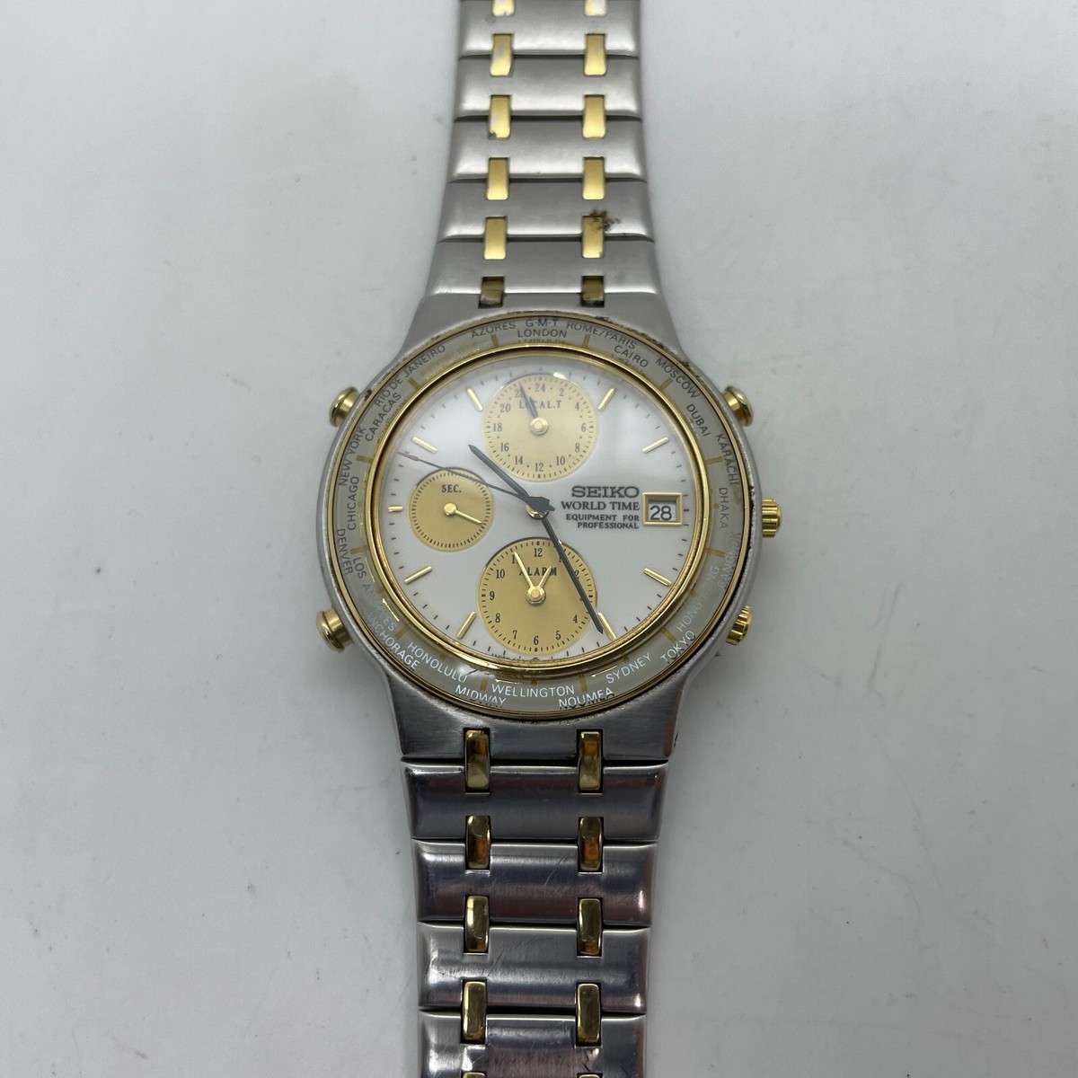 w2130] SEIKO 5T52-7A00 WORLD TIME Quartz New battery All original