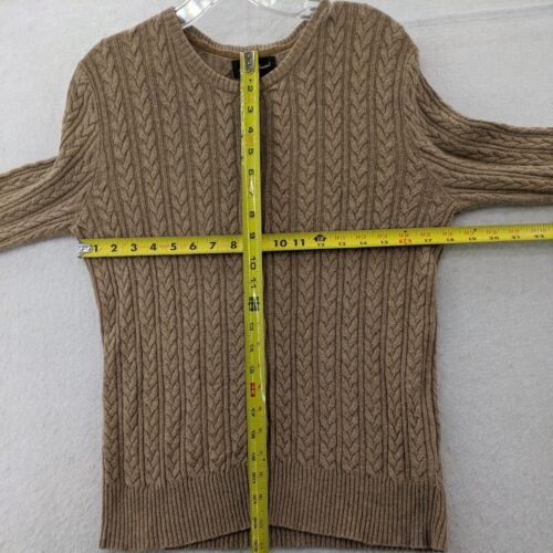 Eddie Bauer Sweater Womens Small Brown Cable Knit Cardigan Button Up 5% Cashmere - Foto 3 di 13