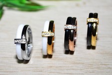 AUSWAHL +++ KERAMIK Ring STRASS + silber rose gold 6mm EDELSTAHL weiß schwarz