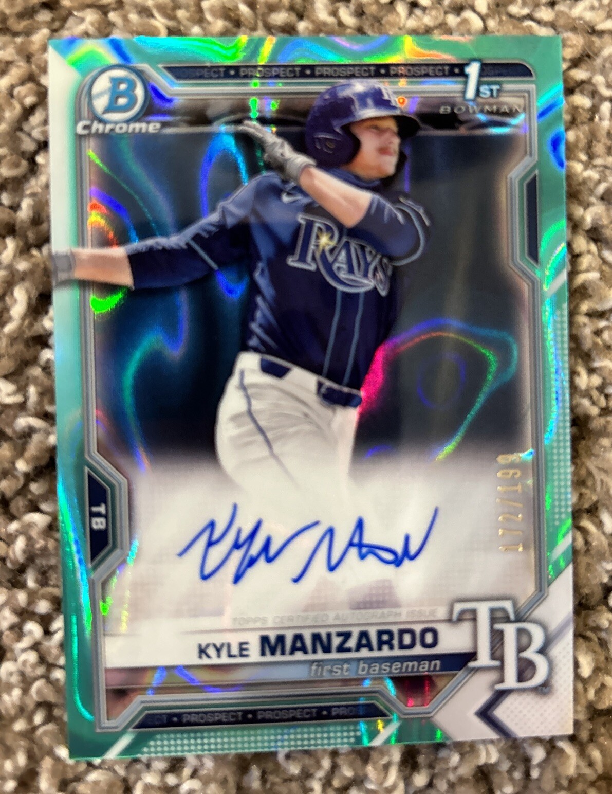 2021 KYLE MANZARDO Bowman Chrome Draft 1st Auto Aqua Lava /199 Mint