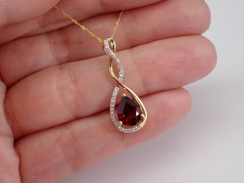 1.50 Ct Pear Cut Lab-Created Garnet Teardrop Pendant 14K Yellow Gold Plated 18" - Picture 2 of 7