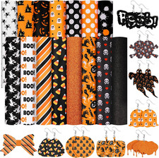 15 Pieces Halloween Leather Sheet Glitter Synthetic Autumn Faux Leather Sheet Pl