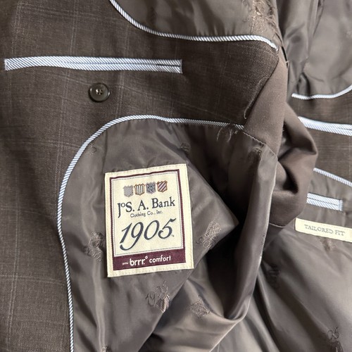 Jos A Bank Uomo 46L Blazer Marrone Check Cappotto Sportivo Giacca Lana - Foto 11 di 12
