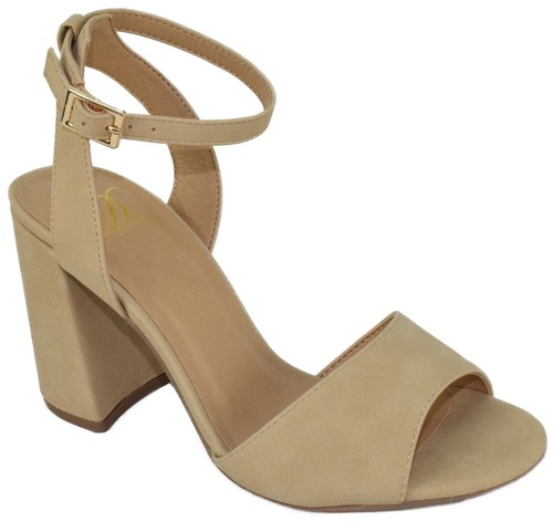 Delicious Women Thick Chunky High Heels Ankle Strap Beige Natural Nude  PLAYFUL-S | eBay
