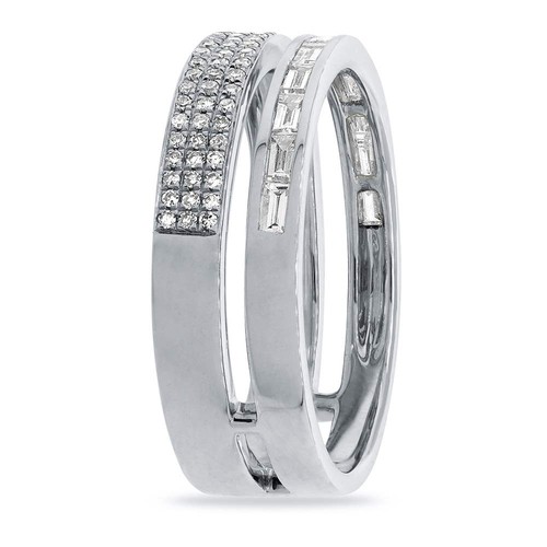 Womens 0.54 CT 14K White Gold Natural Baguette Round Cut Diamond Open Band Ring - Picture 3 of 3