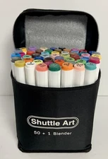 Shuttle Art Markers Illustration Pen Dual Tips Japan 6” 50 Plus Blender & Case