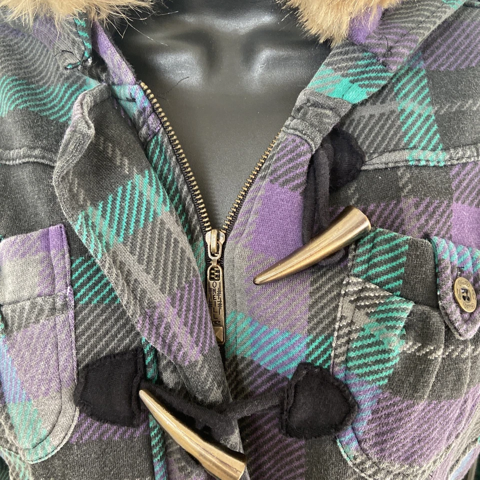 Chaqueta con capucha con cremallera a cuadros y gancho atado Foto 3 de 4