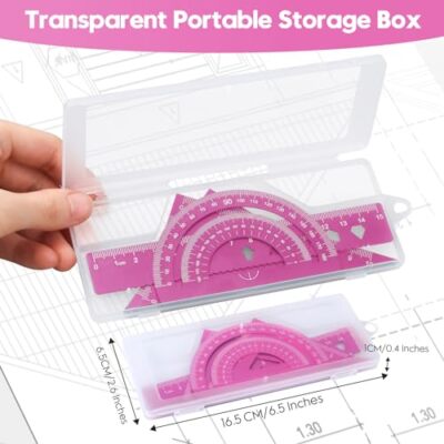 Zotemo 5-Piece Metal Geometry Set - Aluminum Triangle Rulers, Protractor, 6" & 8" Straight Rulers (Light Pink) - View #4