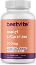 Acetyl L-Carnitine 500mg (240 Vegetarian Capsules) -No Stearates- Vegan-Non GMO