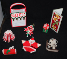 Handmade Needlepoint Plastic Canvas Christmas Ornaments Lot of 7 Vintage