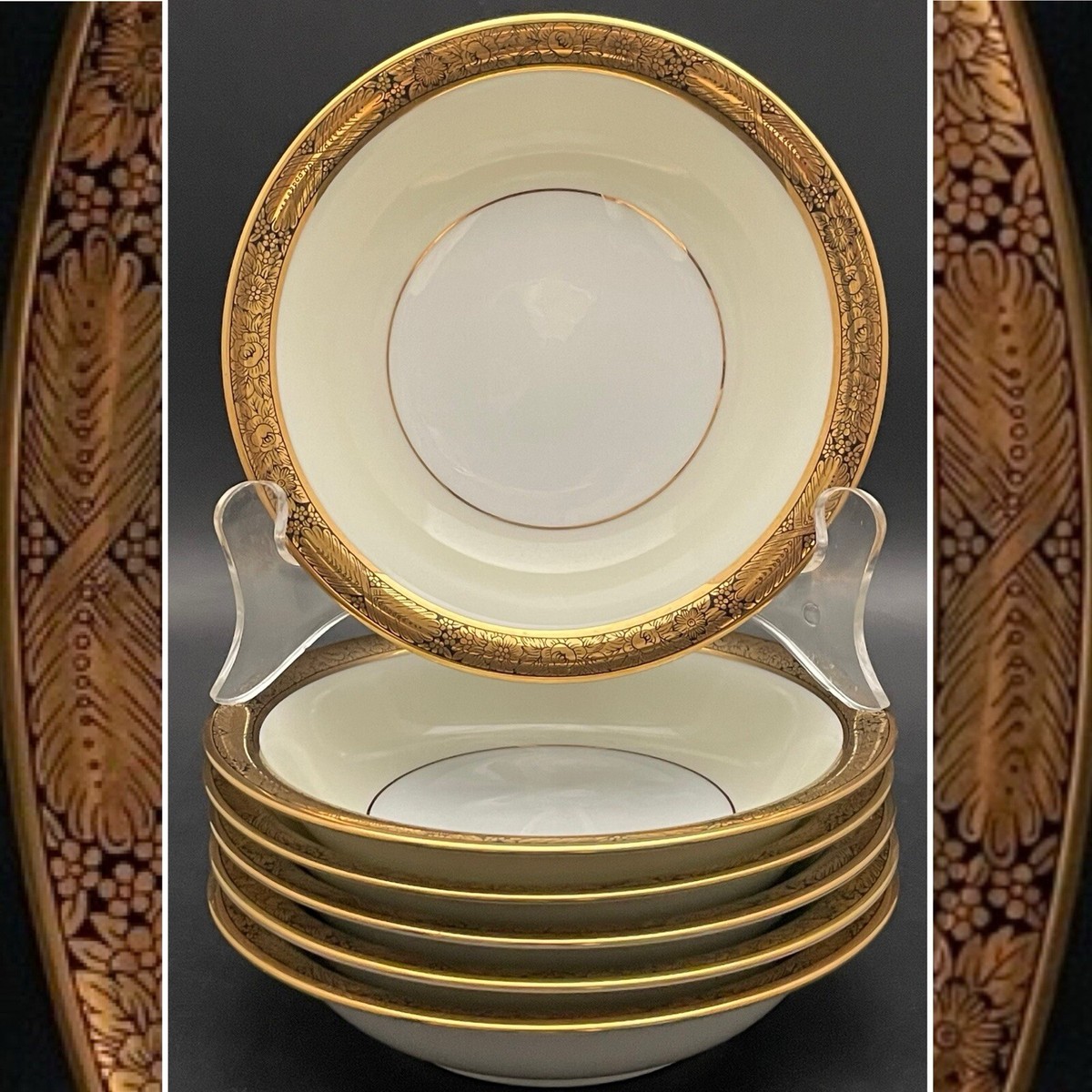 Noritake 5675 Goldkin 22K Gold Gilded Berry Bowls 6pc Set 1948-76