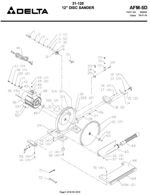 Delta 12" Disc Sander Model 31-120 Instruction & Parts List Manual