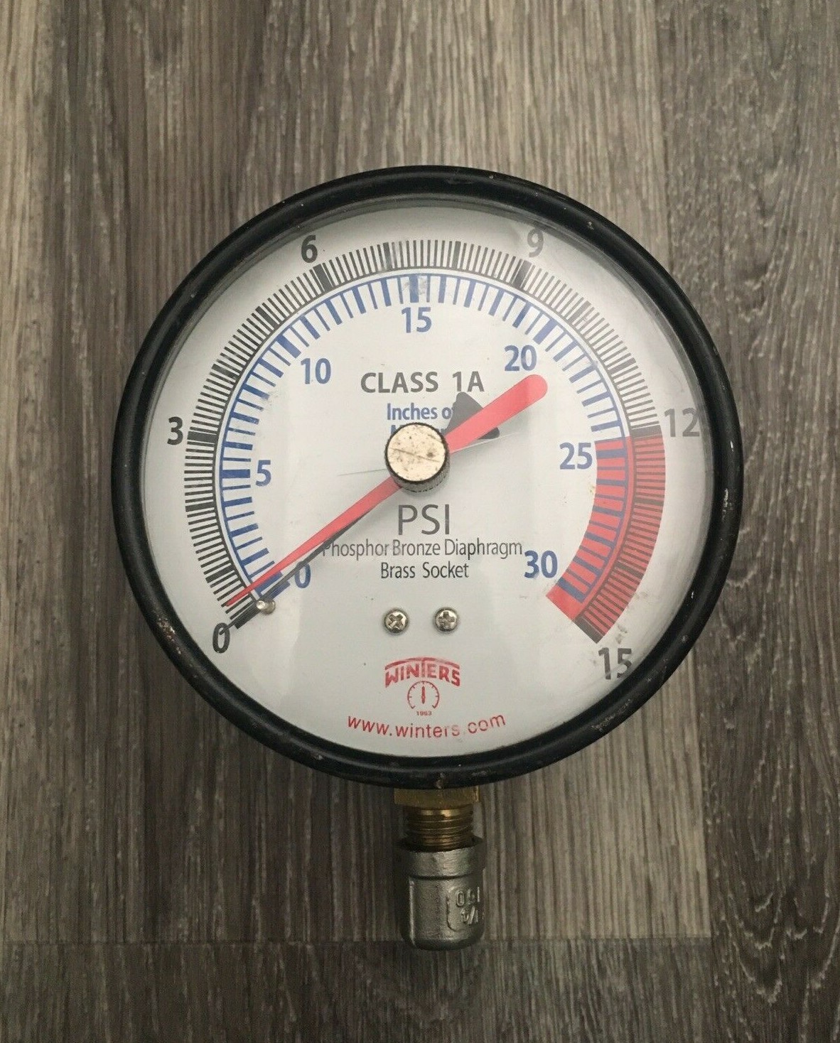 Winters PGTK315CM Low Pressure Test Gauge Class 1A 15PSI/30HG 4"x1/4