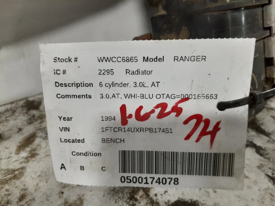 Used Radiator fits: 1994 Ford Ranger 6 cylinder 3.0L AT Grade A — 第 4/4 张图片