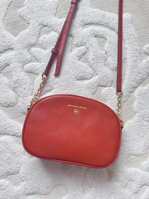 Michael Kors Jet Set Charm Small Pebbled Leather Oval Camera Crossbody Orange