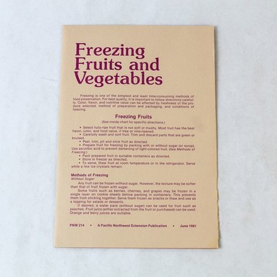 Vintage Freezing Fruits & Vegetables Guide - June 1981 - Pre-Owned