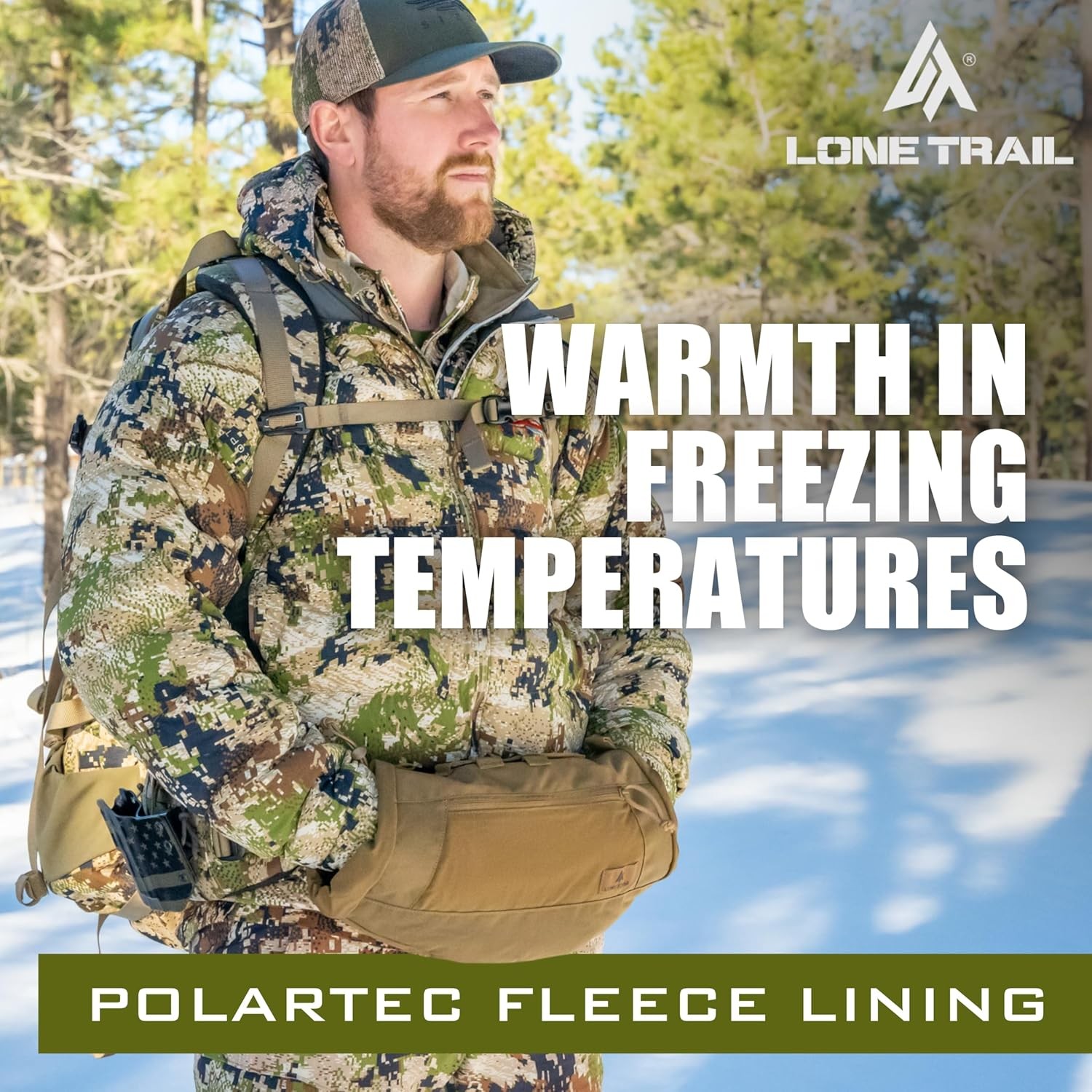 Lone Trail Hunting Hand Warmer Pouch, Hiking, and Camping with 500D Brown 