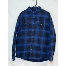 Orvis Men s Medium Blue Black Plaid Heavy Flannel Shirt Long Sleeve Button Up