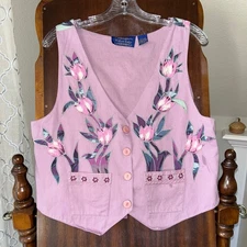 Vintage 90s Willow Ridge purple iris, vest, BoHo cottage core grandma