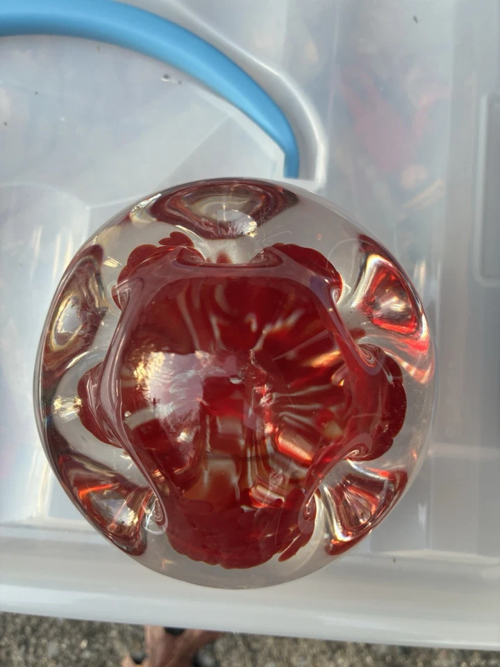 Zimmerman Art Glass Paper Weight Signed and Dated Red - Image 2 of 4