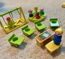 Vintage Fisher Price Little People School House 923 Accessories Desks Swing Lot  