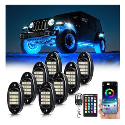 Luces Rock Lights 8 Pods RGBW Blanco Puro Para Jeeps Trucks ATV UTV Y RZR