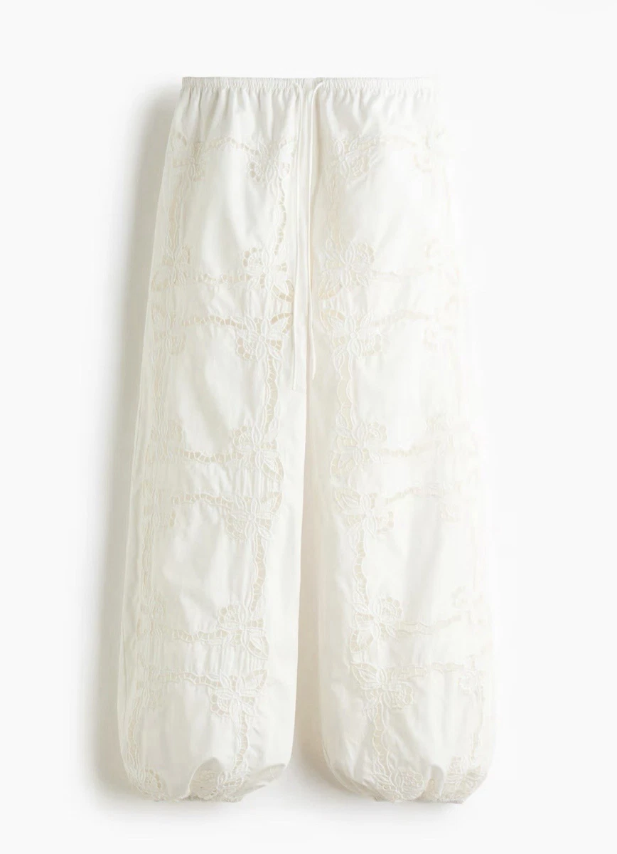 Pantalones para mujer H&M Edition Broderie Anglaise globo (blanco) grandes