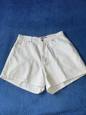 VTG NO EXCUSES Femme Fatale White Denim Jean Shorts Sz 13/14 Retro High Waist