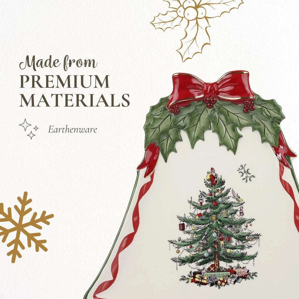 Plato cupé Spode 10,5 pulgadas en forma de campana - Plato para servir vacaciones árbol de Navidad Foto 4 de 4