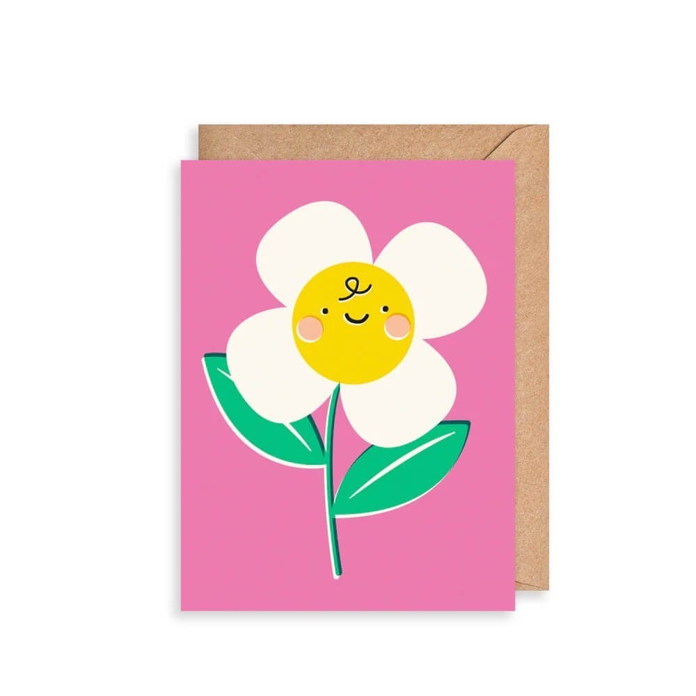 Cute Birthday Card Happy Flower Daisy Pink - Fun Bright Design Greeting Card
