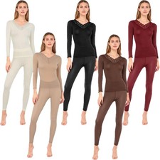 Womens Set Casual Outfit Long Sleeve Homewear T-shirt Base CasuaL Thermal Lace