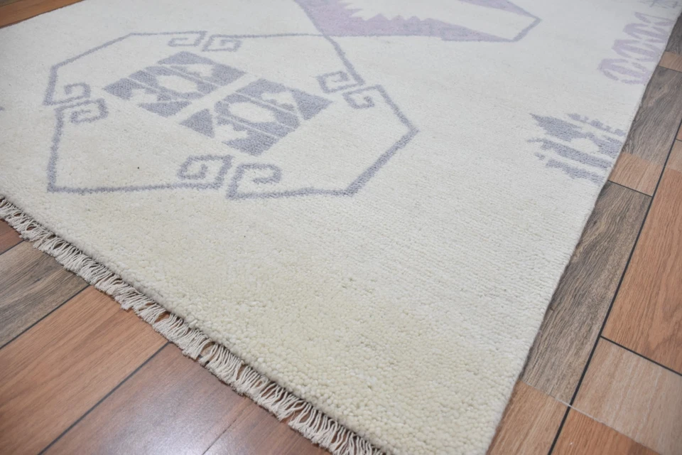 Handmade 152x252cm Tribal Wool Rug – Beige & Purple Geometric Carpet. - Image 2 of 4