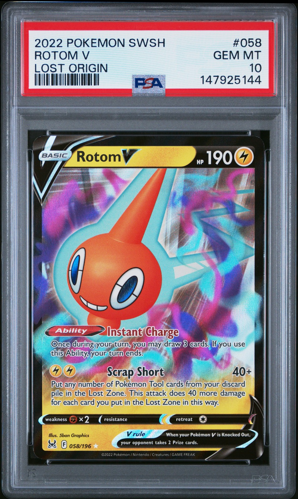 2022 POKEMON SWORD & SHIELD LOST ORIGIN #058 ROTOM V PSA 10