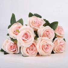 10 Heads Silk Rose Artificial Flowers Fake Bouquet Wedding Home Party Decor UK