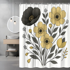 Black and Yellow Floral Shower Curtain for Modern Bathrooms