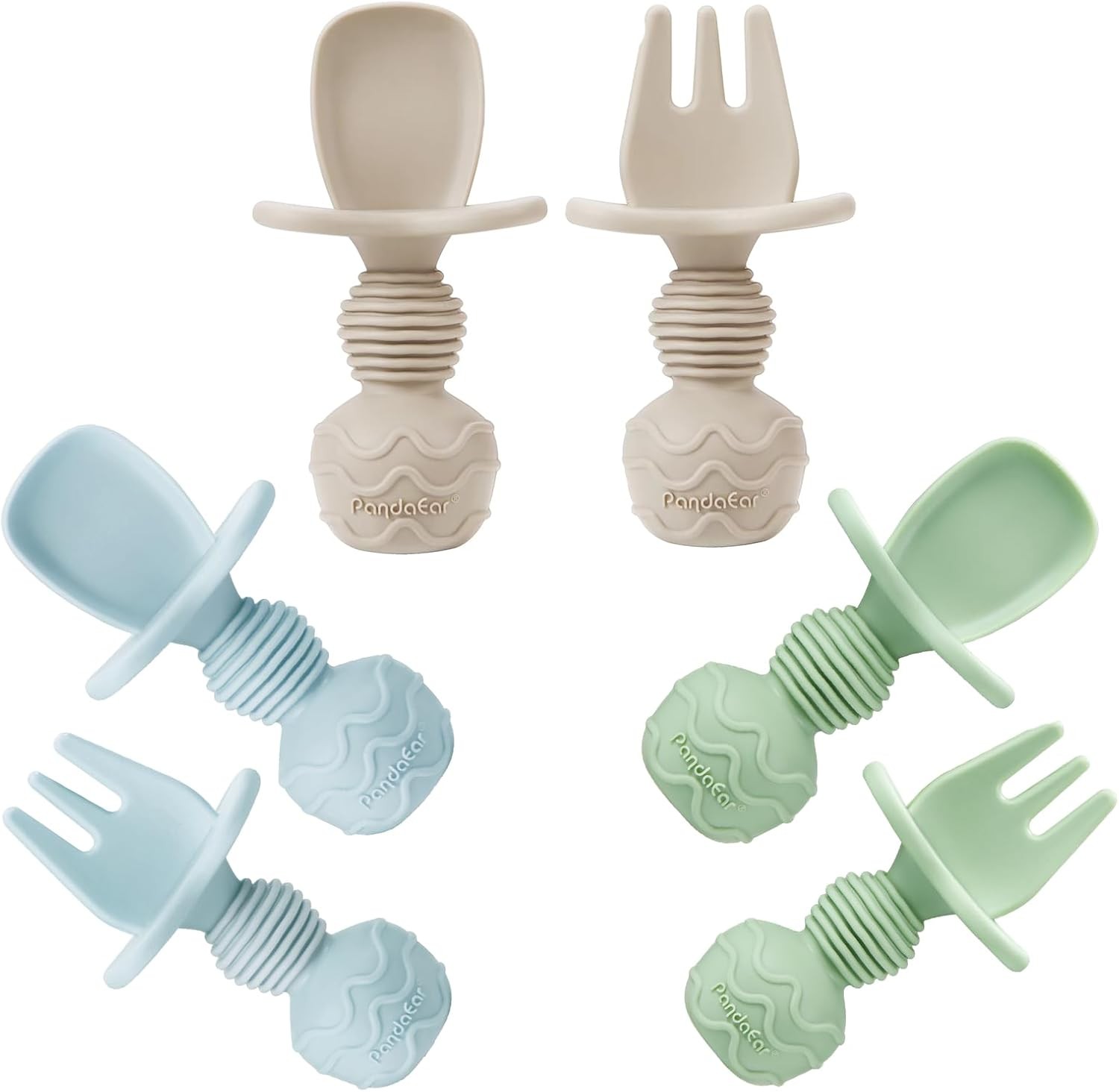 PandaEar 6 Pack Silicone Baby Weaning Spoons and Forks Set| Toddler Cutlery Sel