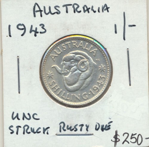 Australia: 1943 Shilling KGVI silver 1/- UNC Scarce in high grade Cat $275