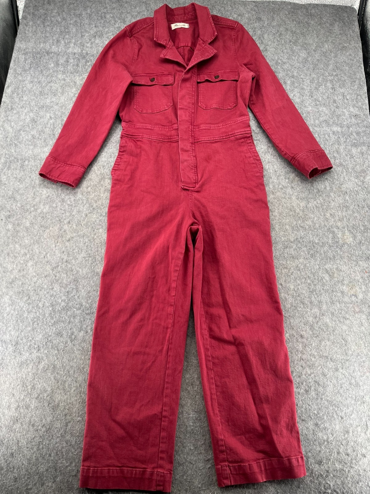 Madewell Size 6 Garment Dyed Denim Slim Coverall Jumpsuit Burgundy Red