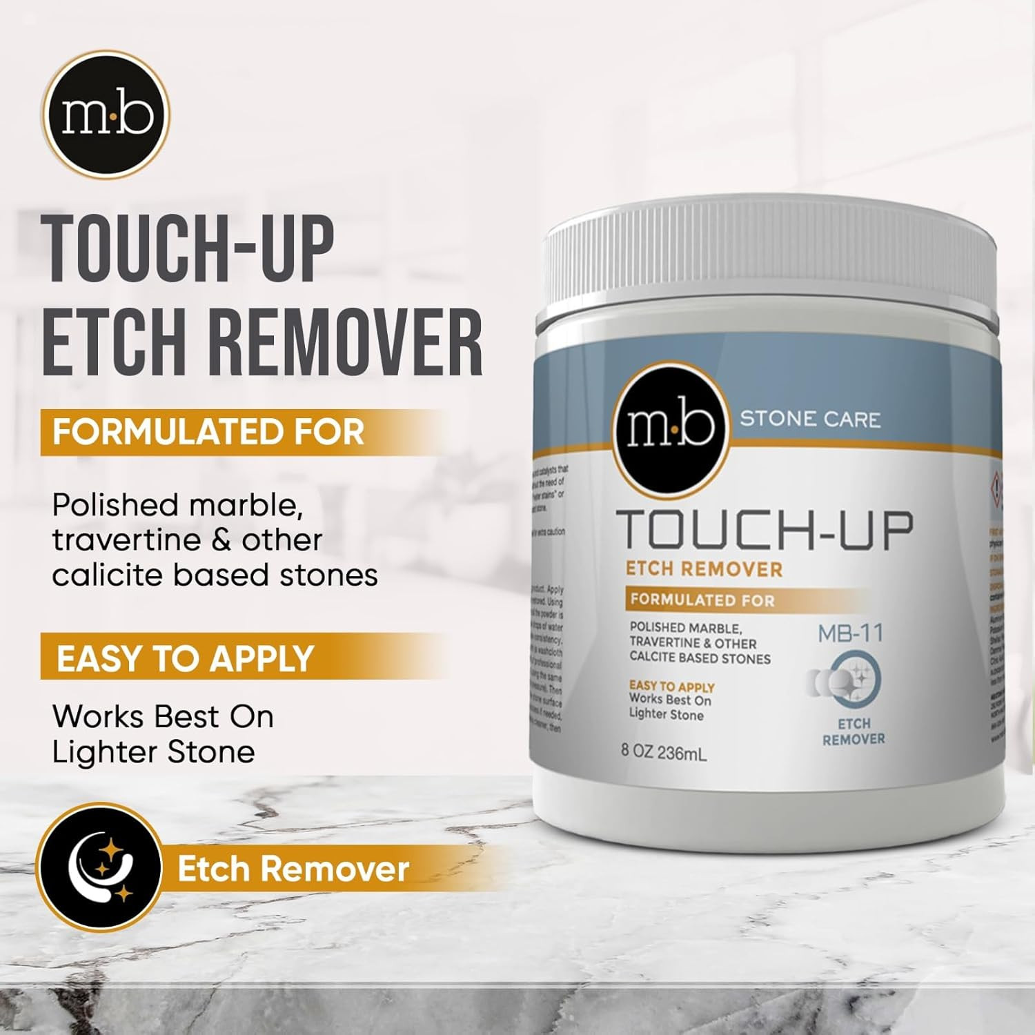 MB Stone MB-11® Touch-Up Etch Remover Marble Polishing Powder for Light to Neutr