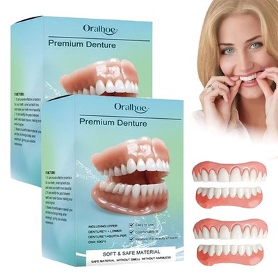 2 Pack Full Denture Set for Men and Women Upper and Lower Denture False Teeth
