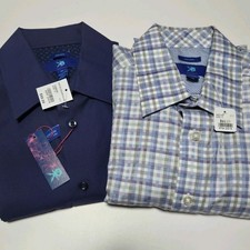 TWO Egara Mens Medium Shirts Button-Up Long Sleeve Non-Iron Blue  Plaid