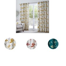 Fusion Dacey Contemporary Floral Print 100% Cotton Curtains Eyelet Lined Panels