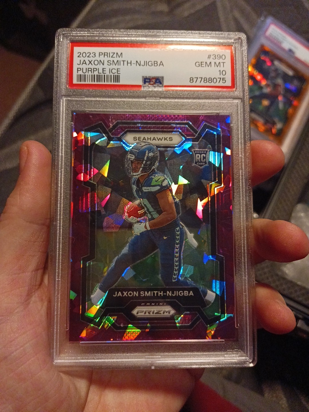 2023 Prizm Jaxon Smith-Njigba Purple Ice Prizm Rc /225 PSA 10 #390 Gem Mint