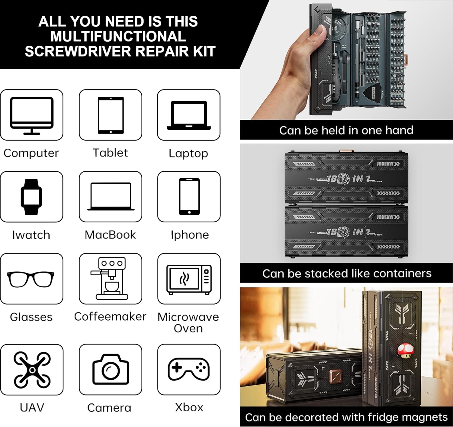 Precision Ratchet Screwdriver Set with Case, JAKEMY 180 Fo169 Version 