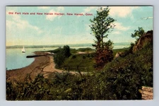 New Haven CT-Connecticut, Old Fort Hale, New Haven Harbor, Vintage Postcard