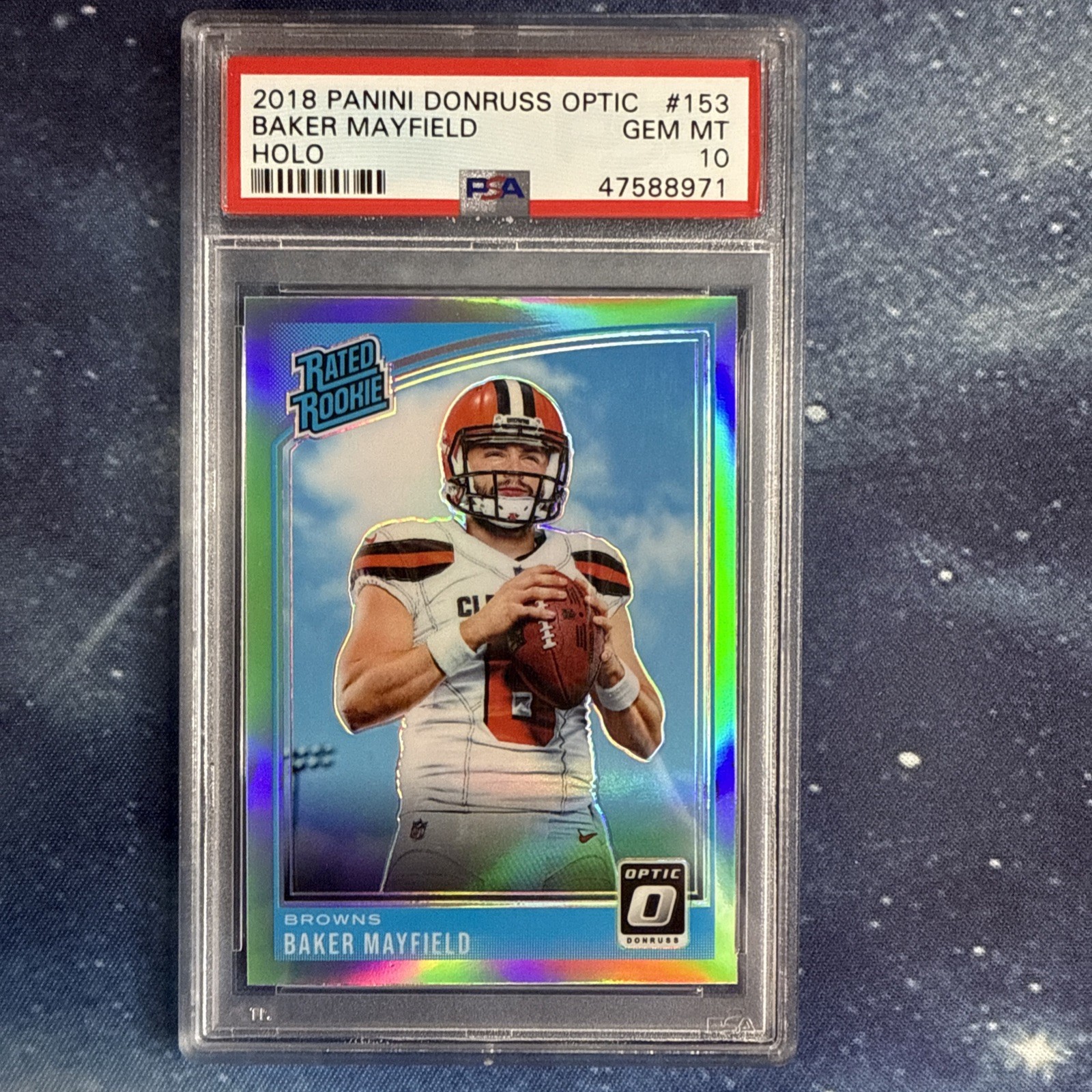 2018 Donruss Optic - Rated Rookie Baker Mayfield #153 Holo Prizm (RC)